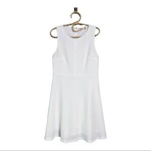 Altar’d State Crepe White Scalloped Trim Sleeveless Fit & Flare Crepe Dress